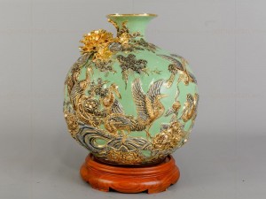 Bình hút tài lộc đắp nổi sen hạc phú quý vẽ vàng