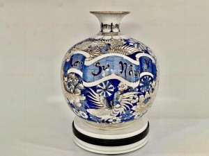 Bình hút lộc Vạn Sự Như Ý sen hạc vẽ vàng