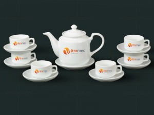 Bộ ấm chén in logo dáng vuông