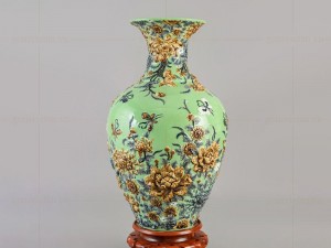 Bảo bình tích lộc trăm hoa đua nở đắp nổi men màu