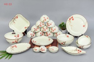 Sét bát đĩa Bát Tràng vẽ hoa đào