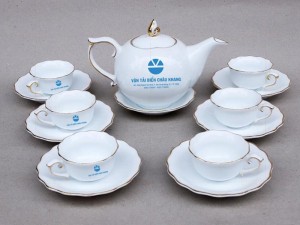 Bộ ấm chén in logo dáng bưởi chóp lửa